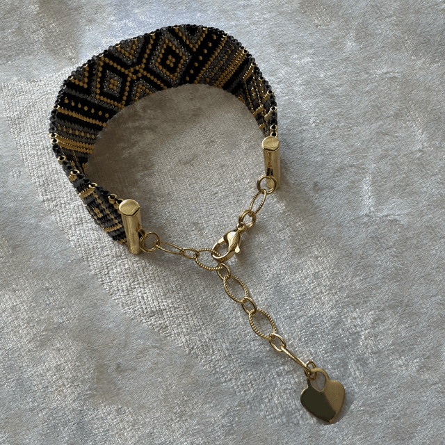 Handmade Bracelet Black Rombs with Golden Plated Miyuki Delica 
