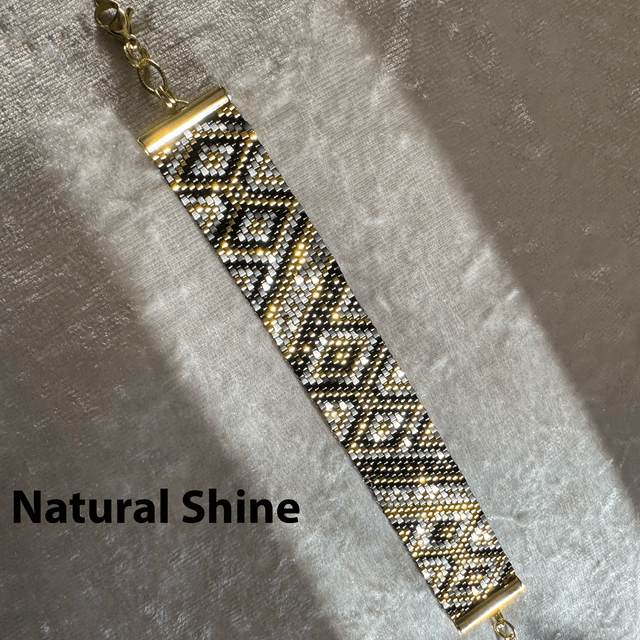 Handmade Bracelet Black Rombs with Golden Plated Miyuki Delica 